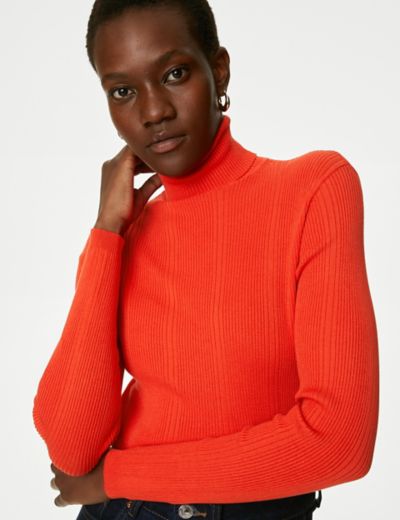 Ribbed Roll Neck Knitted Top